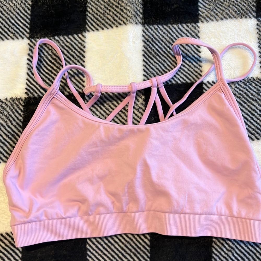 Fabletics Sports Bra Solid Magenta Strappy Racer Back Size Medium
